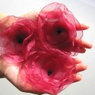 3 X HANDMADE SHIMMERING ORGANZA FLOWERS - burgundy