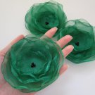 3 X HANDMADE SHIMMERING ORGANZA FLOWERS - emerald green
