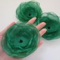 3 X HANDMADE SHIMMERING ORGANZA FLOWERS - emerald green