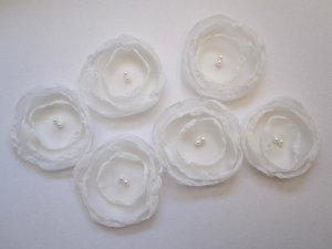 6 X HANDMADE CHIFFON FLOWERS APPLIQUE - IVORY