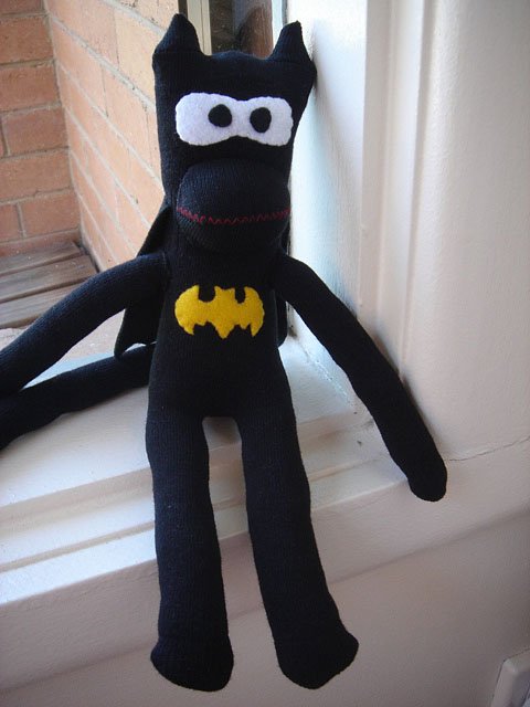 BAT-MONKEY THE HANDMADE SOCK MONKEY- UNIQUE ONE OF A KIND