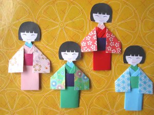 4 X ASSORTED HANDMADE ORIGAMI JAPANESE DOLL