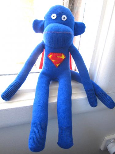 SUPER-MONKEY THE HANDMADE SOCK MONKEY- UNIQUE ONE OF A KIND