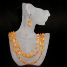 Orange/Yellow Glass Bead 3-strand Necklace & Earring Set