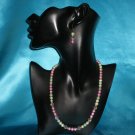 Pink & Green Pearl Necklace & Earring Set