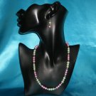 Pink & Green Pearl Necklace & Earring Set