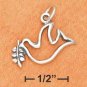 STERLING SILVER PEACE DOVE OUTLINE CHARM W/ LEAVES