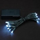 Battery Operated 20 LED Lights Pure White Green Wire