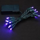 Battery Operated 20 LED Lights Purple on Green Wire