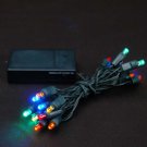 Battery Operated 20 LED Lights Multi Colored Green Wire