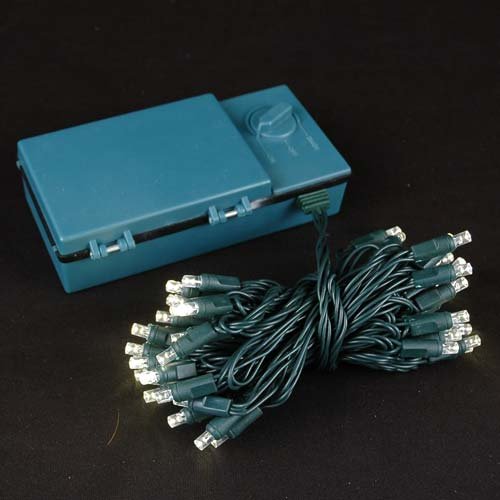 Battery Operated 50 LED Lights Pure White on Green Wire