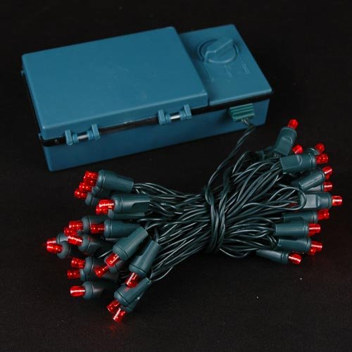Battery Operated 50 LED Lights Red on Green Wire