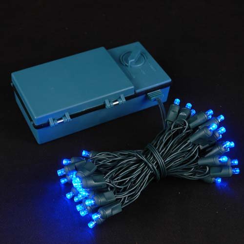 Battery Operated 50 LED Lights Blue on Green Wire
