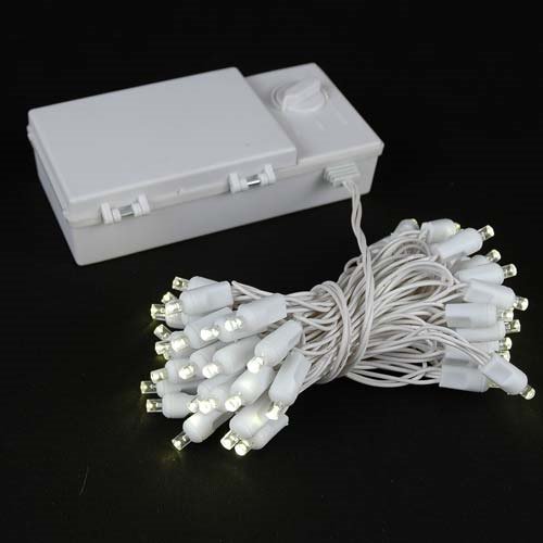 Battery Operated 50 LED Lights Warm White on White Wire