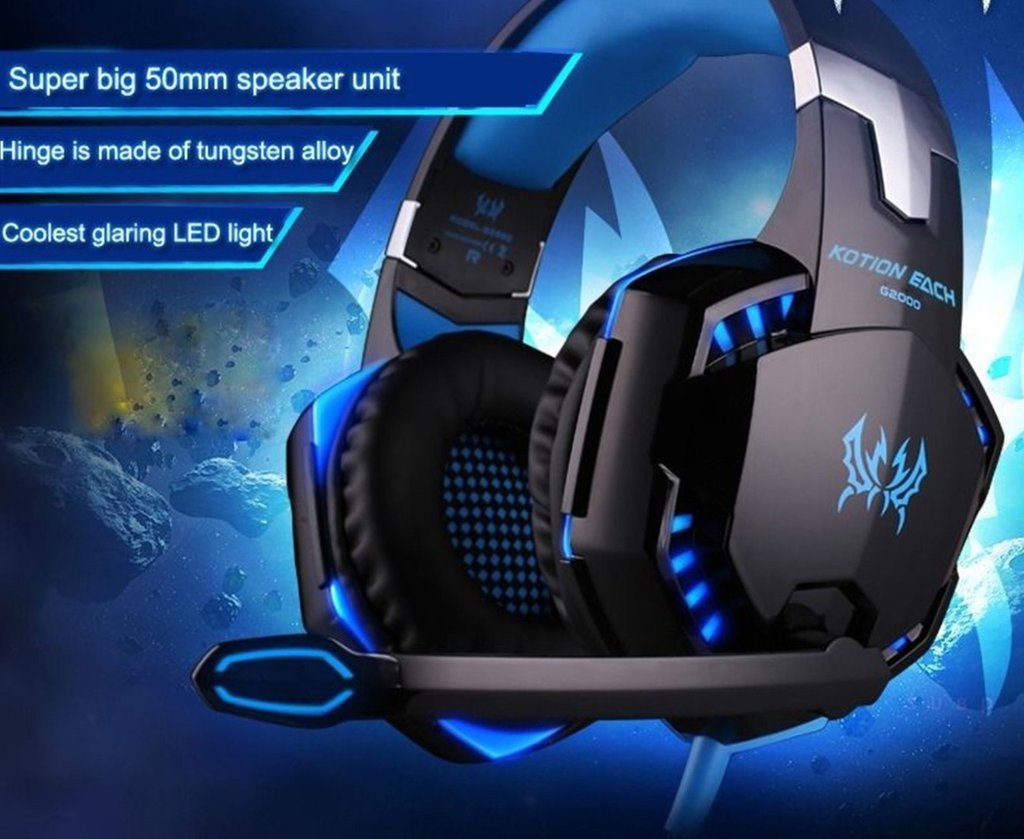 LED 3.5MM Stereo Gaming Headphone Microphone Blue
