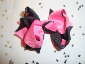 Hot Pink/Black Spike Bow