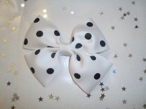 White and Black Polka Dot Pinwheel Hair Bow