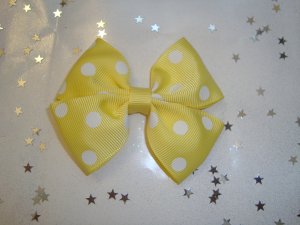 Bright Yellow and White Polka Dot Pinwheel Hair Bow