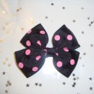 Black and Hot Pink Polka Dot Pinwheel Hair Bow