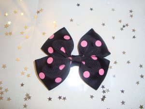 Black and Hot Pink Polka Dot Pinwheel Hair Bow