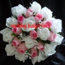 White and Pink rose Silk Bouquet