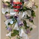 Silk Purple Rose and white Calla Lily Cascading Bouquet