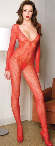 Wide Neck Long Sleeve Fishnet Body Stocking