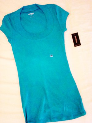 Express Sexy Basics Round Collar Tee in Blue (Size XS)