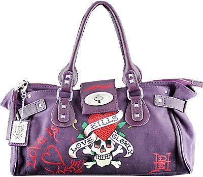 ED HARDY 100% Original Diddy Medium Tote Satchel - Plum