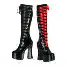 Slush - Women's Boots 4¾" Corset Front Platform Black Pat/Suede Knee Boots