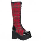 Scene - 3½ " Blk Pu/Red Plaid Platform Knee Boot