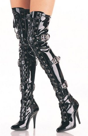 Seduce - Women's Thigh High Spike Heel Booots with Ribbon Lace Up and Buckles