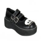 Emily - Women's Goth 2" Platform Black M/J Shoe W/Zipper Skull Head