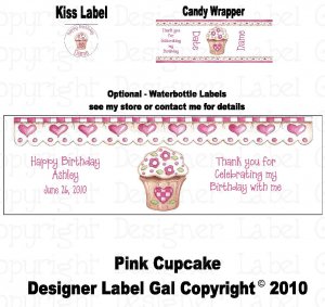 SPECIAL - 60 CANDY WRAPPERS 108 KISS - PINK CUPCAKE