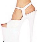 809 White - 8 inch heel, approx. 5 inch platform, buckled ankle strap.