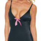 8078 - Lycra garter dress, satin bow, mesh trim, v neck, 885 nylon, 12% spandex.