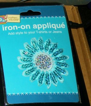 Blue Flower Patch, Shiney Silver Sequins