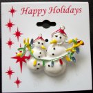 Pin/Brooch Snowmen Hanging Holiday Lights, X-mas, Christmas