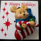 Pin/Brooch Holiday Mouse in a Stocking holding Candy Cane, X-mas, Christmas