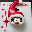 Pin/Brooch Holiday Penguin in a Santa Hat, X-mas, Christmas