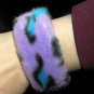 Leopard Print Furry Slap Bracelet, purple & blue