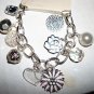 Silver Charm Bracelet: crystals, flowers, pearl, heart...