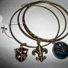 Fleur de Lis & Crown Charm Bangles, Set of 3 Bracelets, brass colored