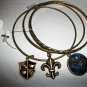 Fleur de Lis & Crown Charm Bangles, Set of 3 Bracelets, brass colored