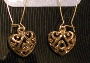 Gold tone Open Heart Dangle Earrings, sensitive ears