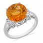 6 ct Citrine Round Solitaire Ring, Platinum over Sterling Silver, Size 8