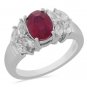 2.42 ctw African Ruby, White Topaz, Diamond Ring in Sterling Silver. (Size 8)