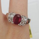 2.42 ctw African Ruby, White Topaz, Diamond Ring in Sterling Silver. (Size 8)