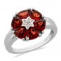 Flower 3.01 ctw Garnet & Diamond Ring, Size 7, Platinum over Sterlng Silver