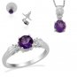 0.85 ct Amethyst & Diamond Ring, Size 8, Platinum over Sterling Silver